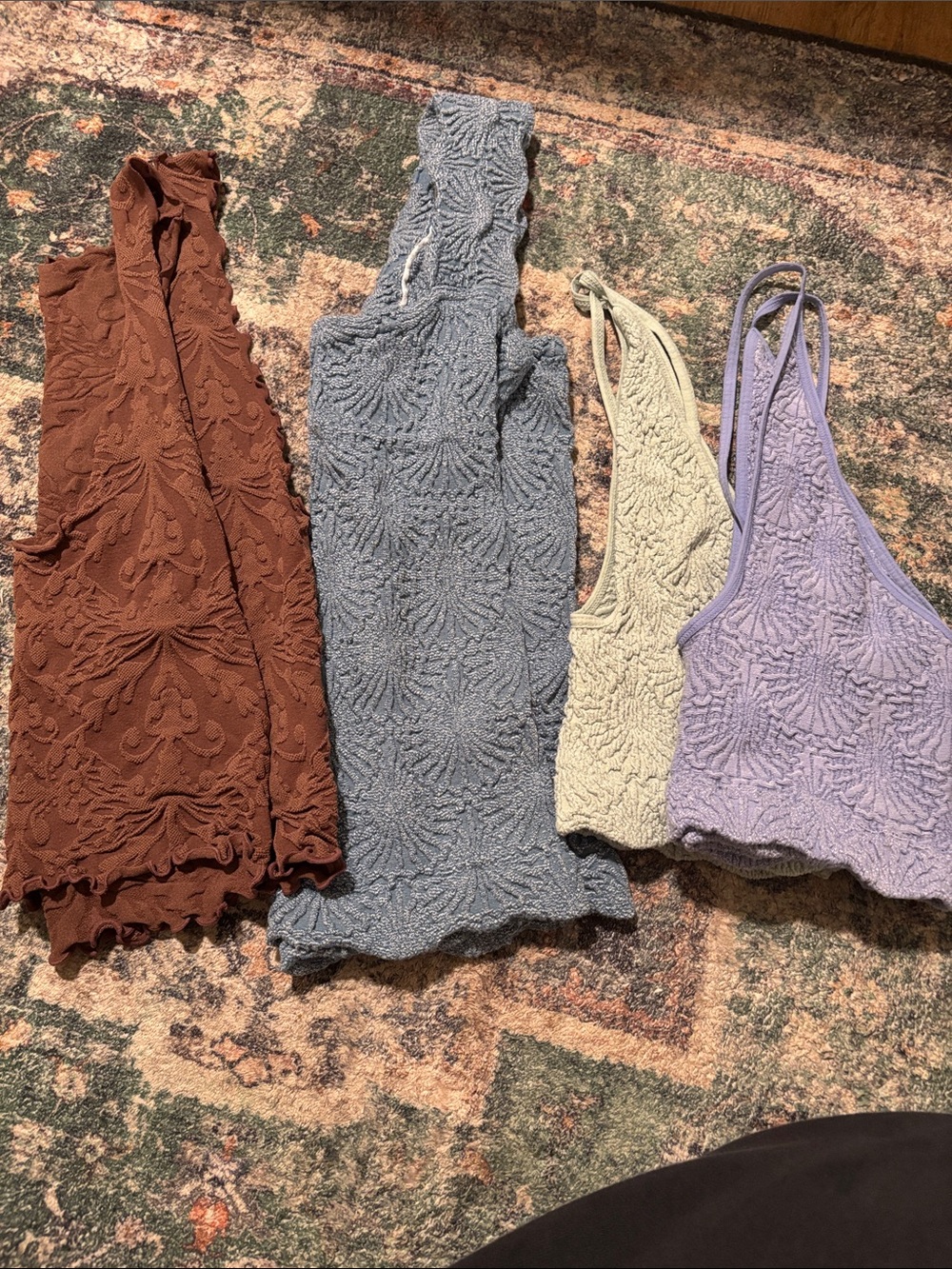 Free People Embossed Floral Ribbed Tank Tops bundle